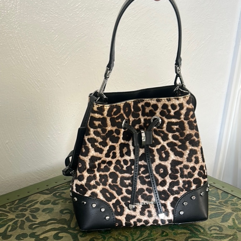 Michael Kors Brown and Black Shoulder Bag with Animal Print